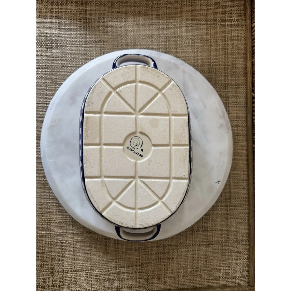 Handmade BOLESLAWIEC Polish Blue Pottery Oval  Baker With Lid WIZA